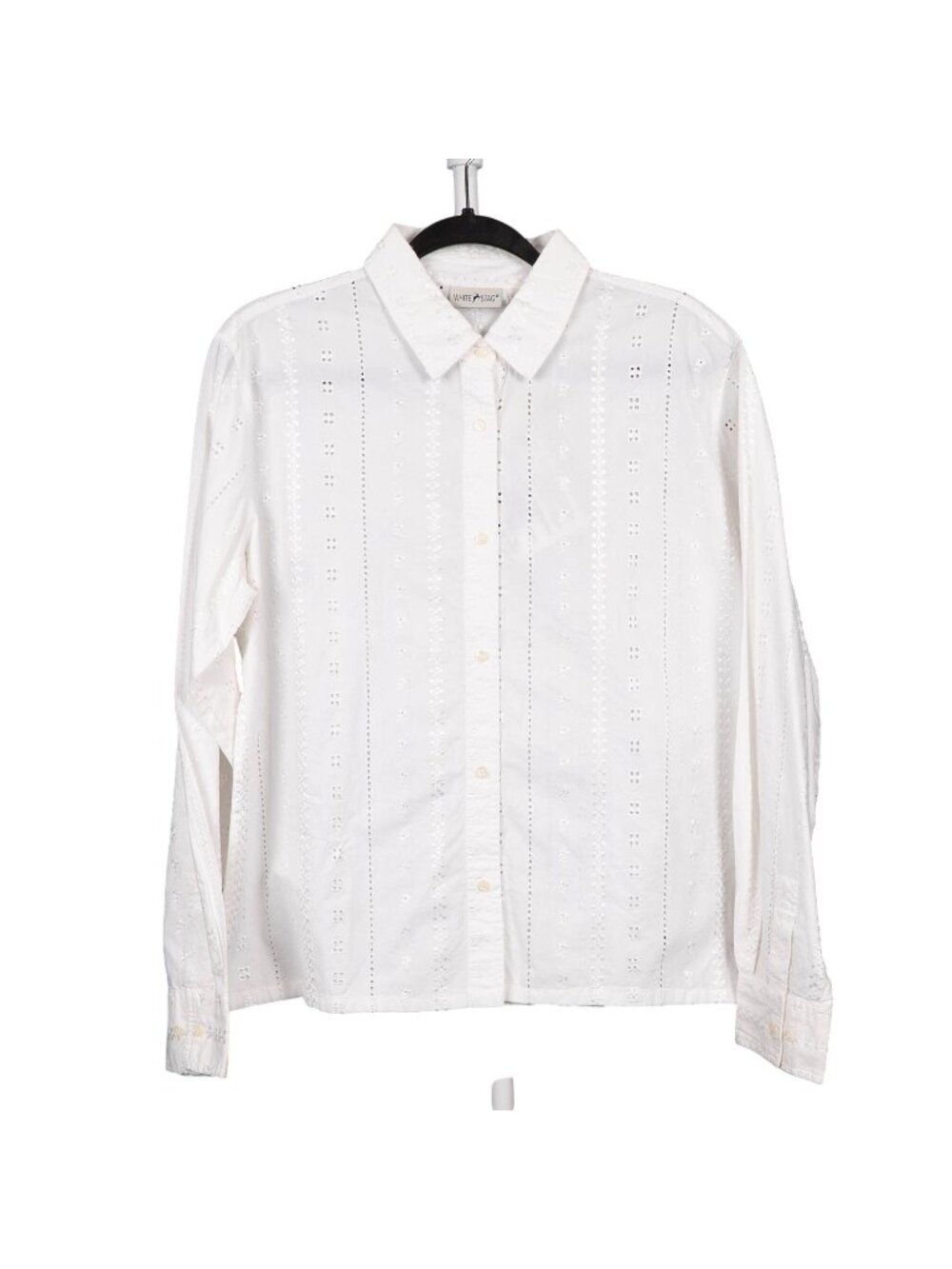White Stag Eyelet Button Up Shirt L 12 14 Womens VTG NEW White Cotton Collared